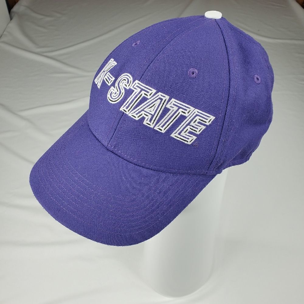 VINTAGE NIKE KSTATE KANSAS WILDCATS PURPLE WHITE ADJUSTABLE STRAP BASEBALL HAT